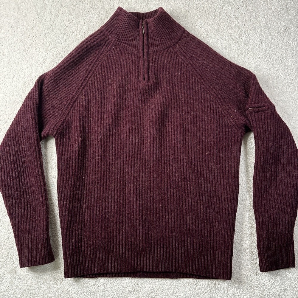 Carraig Donn 1/4 Zip Sweater Men's XXL Red 100% Wool Ireland Thick Ribbed